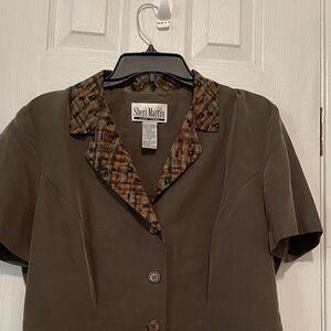 Sheri Martin Olive Blazer with Geometric Collar
